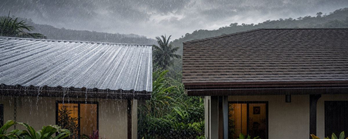 Teja asfáltica vs. lámina de zinc bajo la lluvia