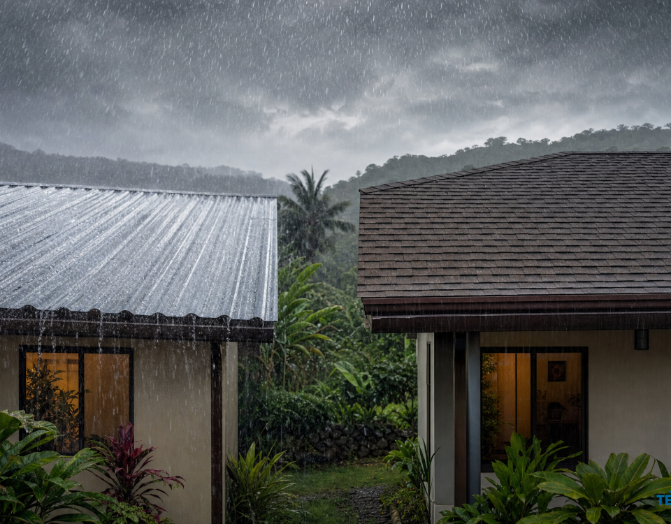 Teja asfáltica vs. lámina de zinc bajo la lluvia